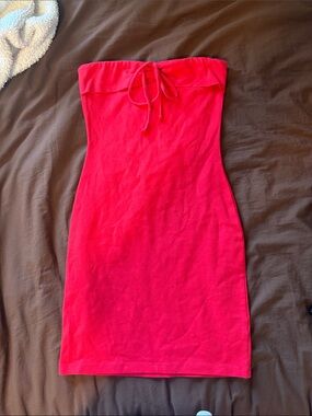 Strapless Tie-Front Bodycon Dress - Red